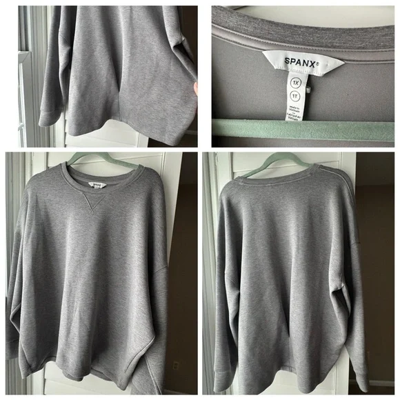SPANX Air Essentials 2 piece set sweatshirt top 1X and jogger pants 2X gray EUC - Picture 2 of 16